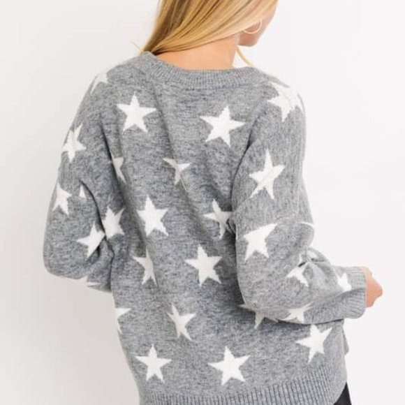 NWT Gilli Oversized Soft Gray White Star Pullover Sweater sz 2X - Picture 3 of 4